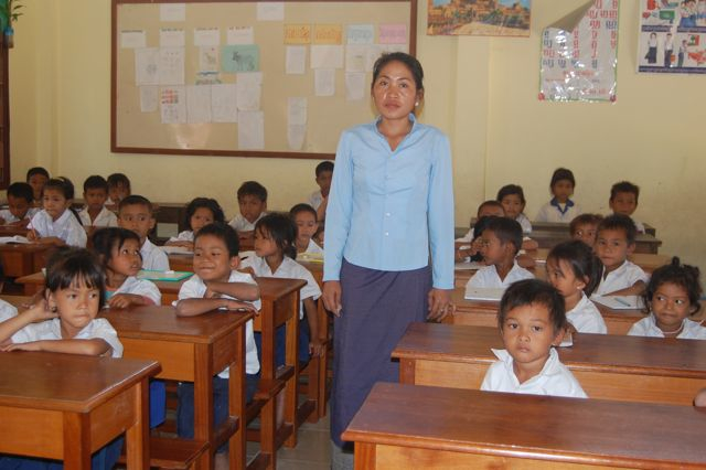A Cambodian public school teacher inside a PLF classroom.