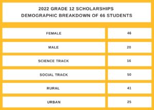 Grade 12 scholarship student demographic breakdown for 2022