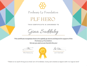 PLF Hero Certificate Gina Suddaby