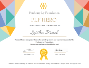 PLF Hero Certificate Leisha Israel