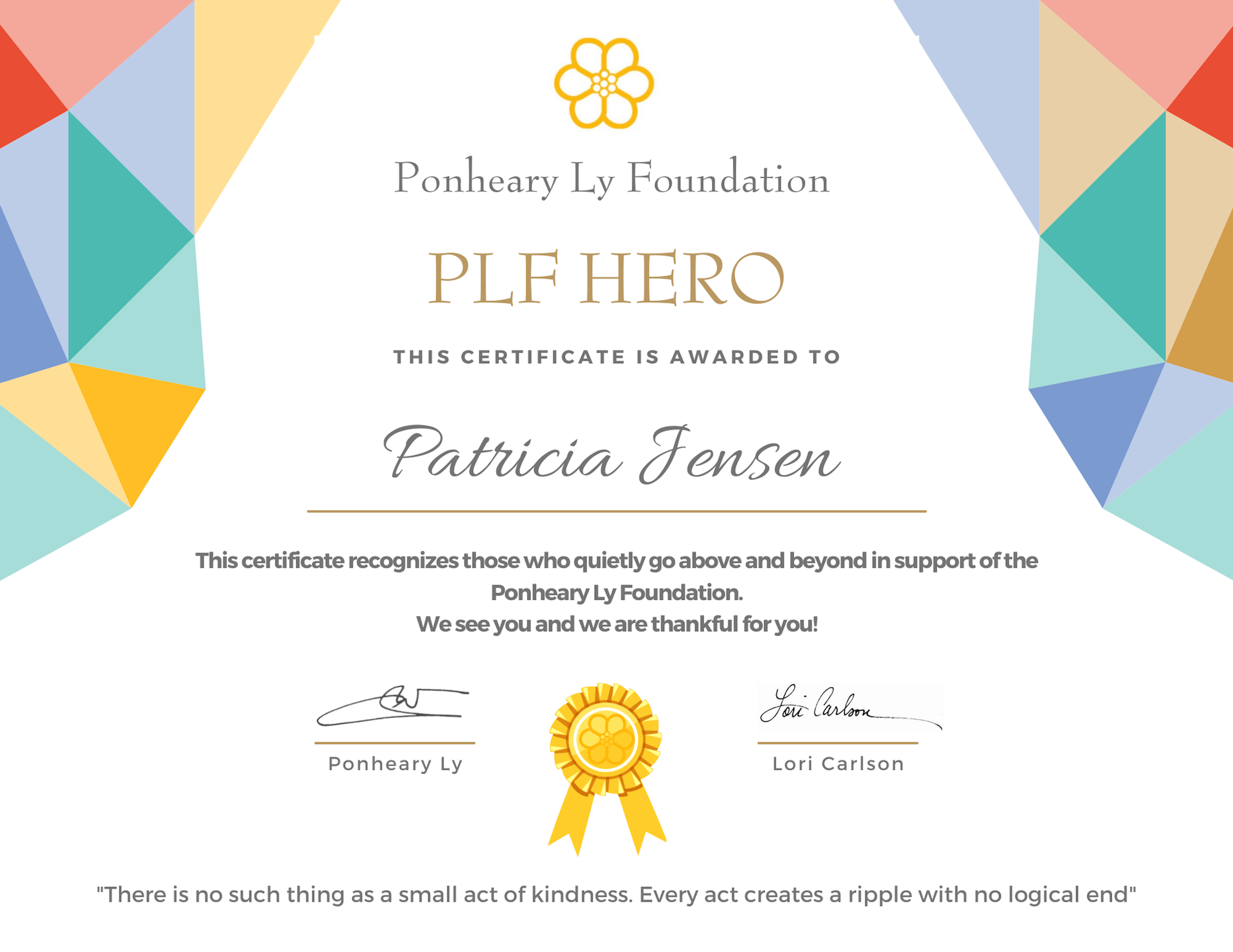 PLF Hero Certificate Patricia Jensen