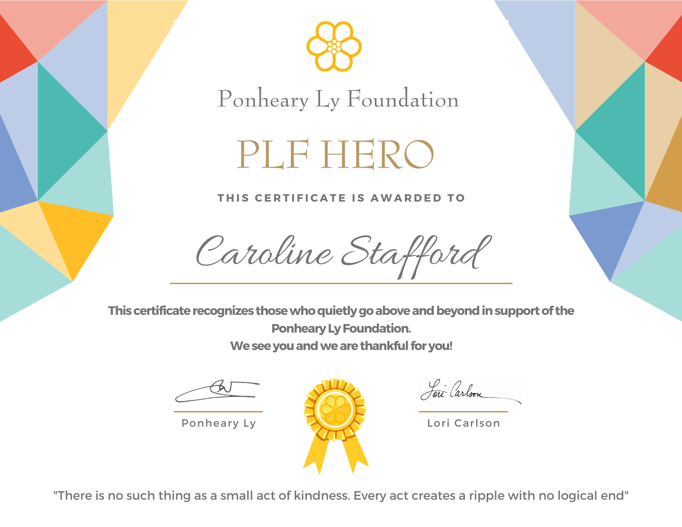 PLF Hero Certificate Caroline Stafford